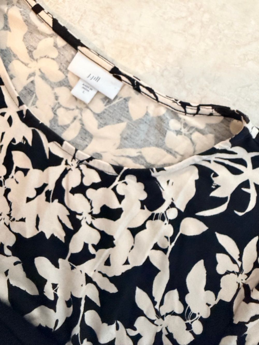 J. Cream Floral Dress Size Large Black Cream Pima Cotton Blend